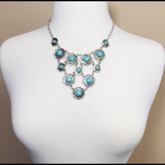 Turquoise Dot Coin Bib Necklace Earrings Set - Picture 2 of 3